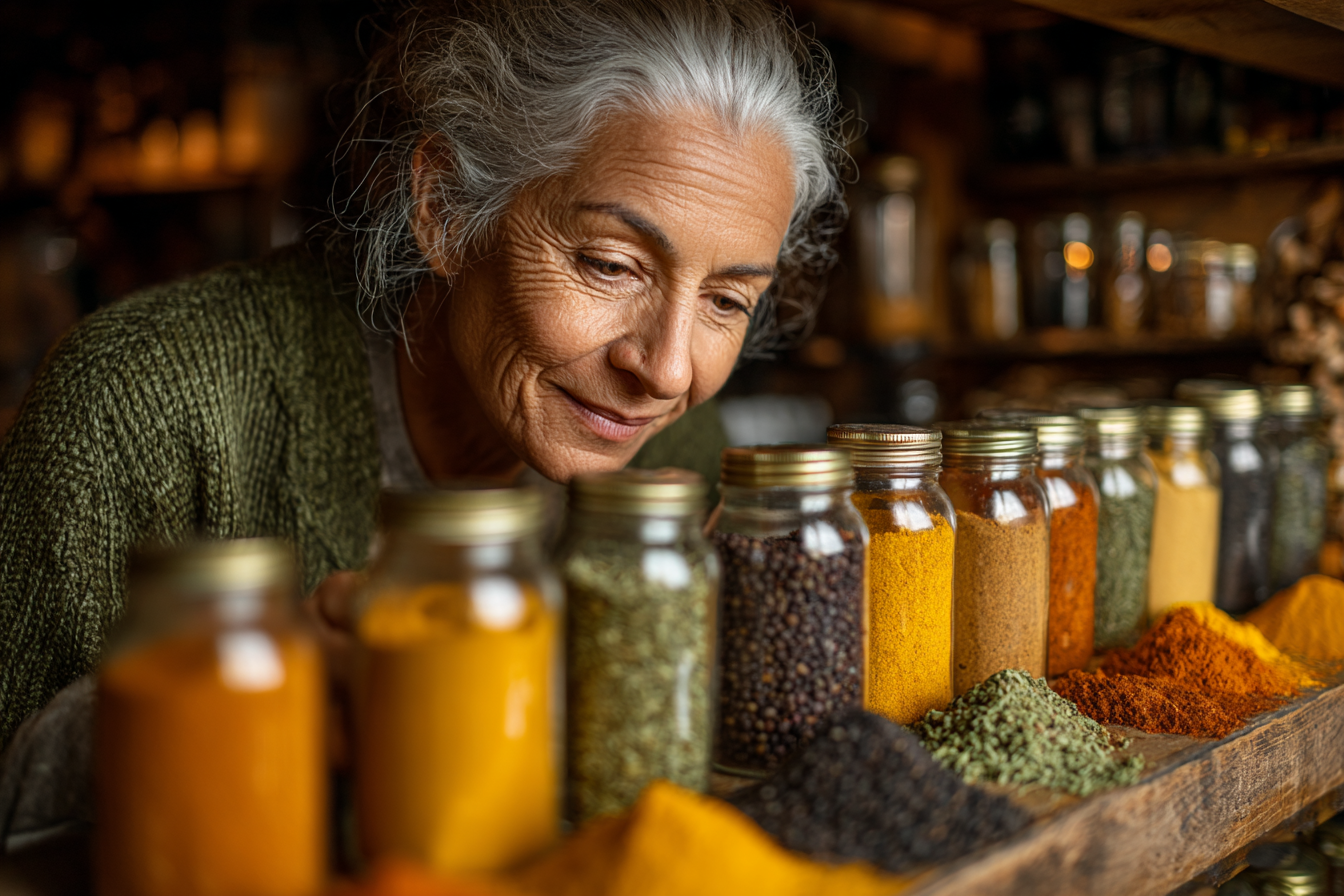 Старша жінка та її донька готують страву разом, посміхаючись